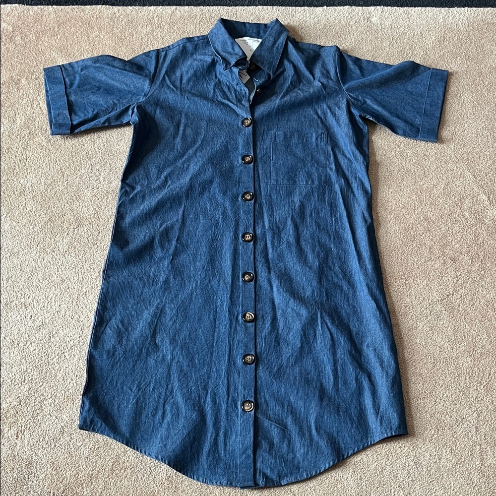 NWT Womens Button up 100% cotton, denim color button up dress/cover up! Sz. XS